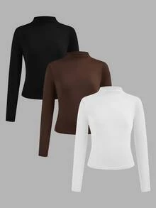 SHEIN 3PCS Young Girls T-Shirts - Brown - View 2