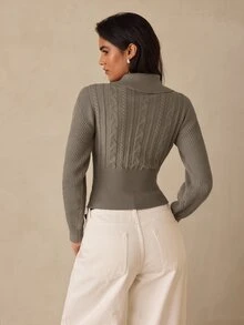 Glamine كنزة نسائية بياقة وأكمام طويلة موضة متعددة الاستخدامات - Fresh Green - مشاهدة 2