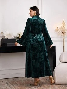 Modelyn Plus Size Women's V-Neck Metal Decor Casual Party Dress - Dark Green - View 2