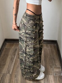 StreetHx 女款迷彩休閒日常旅行牛仔褲，附口袋與鈕扣 - 彩色 - 查看 5