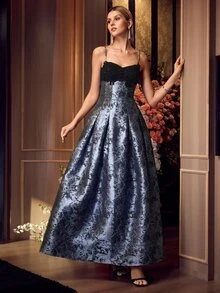 MOTF Soiréza WOMEN ELEGANT MAXI GOWN WITH 3D FLOWER TRIM, SPAGHETTI STRAPS, IDEAL FOR PARTIES AND EVENING EVENTS - Dusty Blue - View 6