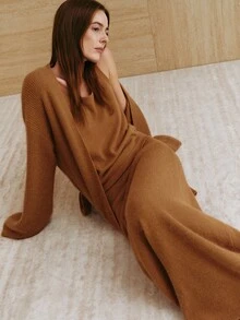 MOTF PREMIUM WOMEN'S WOOL VEST & SKIRT 2 PIECES SET, AUTUMN/WINTER - Camel - View 1
