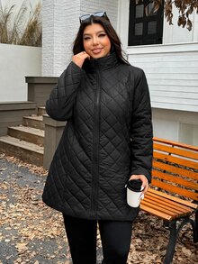 SHEIN EZwear 大尺碼加厚長版大衣，冬季秋季女款大尺碼外套 - 彩色 - 查看 4