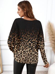 EMERY ROSE Casual Minimalist Vintage Classic Gradient Leopard Print Long Sleeve Women's T-Shirt - Elegant Spring & Autumn/Winter Blouse For Work, Formal Occasion - Multicolor - View 3