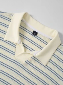 Calvornis Men's Striped Casual Long Sleeve Polo Shirt For Daily Wear - White - View 4