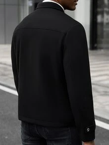 Manfinity CasualCool 男士成熟休閒純色羊毛黑色短夾克，假期禮物最佳選擇 - 黑色 - 查看 2