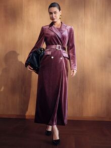 MOTF PREMIUM WOMEN'S FASHION VINTAGE VELVET LONG SLEEVE JACKET FOR COMMUTING - Red Violet - View 2