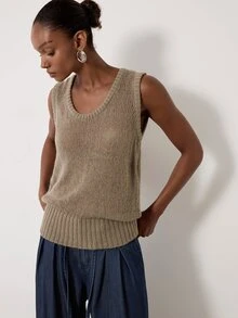 MERLEAU Women's Modern Solid Color Round Neck Casual Versatile Knit Vest - Light Grey - View 1