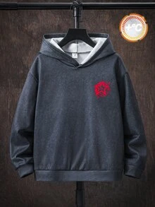 兒童青少年男孩街頭風冬季運動衫，大字母與趣味自由女神像設計，適合秋季返校季 - 灰色 - 查看 3