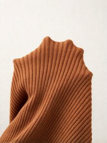 SHEIN 新款春夏秋冬運動風羅紋針織中長版緊身洋裝 女款 半拉鍊領 蝙蝠袖 長袖 側開衩 - 橘色 - 查看 6