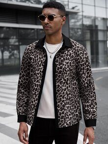 Manfinity CasualCool 男士休閒純色與經典豹紋開襟羊毛衫，送給男友或丈夫的理想禮物 - 彩色 - 查看 1