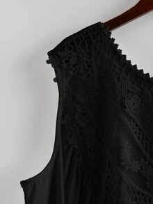 SHEIN CURVE+ Women's Plus Size 22w Lace Patchwork Tank Top - Black - View 3