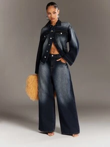 Denimoi Fashionable, Classic, And Simple Denim Jacket With Special Wash - Dark Wash - View 3