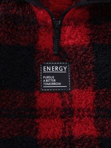 SHEIN 嬰兒男/女童簡約紅黑格紋雙面刷毛立領長袖半拉鍊衛衣，柔軟舒適，秋冬冬季，聖誕 - 紅色 - 查看 3