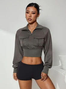 Slayform Slayform Women's Solid Color Casual Daily Wear Sports Sweatshirt - Army Green - View 4