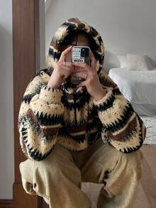 DAZY Autumn/Winter Teddy Fleece Vintage Striped Zip-Up Half-Open Hooded Sweatshirt For Men, Korean Style Hoodies - Multicolor - View 12