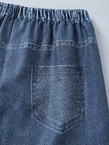 SHEIN 青少年女孩秋季套裝 2件組 圓領休閒百搭日常塗鴉圖案連帽短版衛衣 + 牛仔風塗鴉寬鬆... - 紫色 - 查看 6