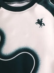 Casuvi Kids 男童 2 件式抓絨內裡套裝，拼色印花長袖上衣搭配鬆緊抽繩長褲，寬鬆版型運動服，適合小男孩戶外日常穿著 - 彩色 - 查看 5