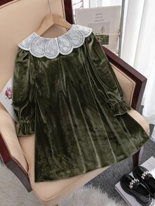 SHEIN 女童拼色休閒日常夏季洋裝 - 綠色 - 查看 2
