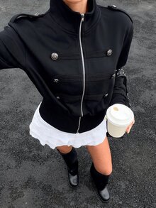 Siren Gaze Women's Fashion Double-Breasted Zipper Long Sleeve Sweatshirt - Black - View 7