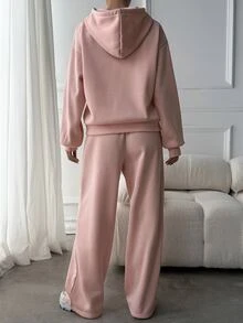 Livesso Women's Casual Solid Color Zip-Up Hoodie And Pants 2 Pieces Set - Pink - View 2