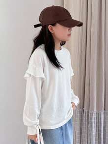Dazy Kids Tween Girls Solid Color Casual Versatile Daily Wear T-Shirt - White - View 3