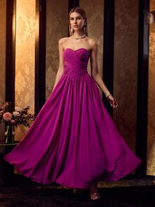 MOTF Soiréza ELEGANT DETACHABLE BEADED SHAWL & RUCHED BUST STRAPLESS MAXI GOWN FOR FORMAL PARTIES,WEDDING,GALAS - Hot Pink - View 3