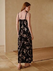 MOTF PREMIUM WOMEN'S FLORAL PRINT CASUAL DAILY HOME CAMISOLE NIGHTGOWN - Black - View 4