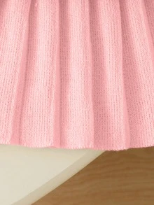 SHEIN 2件組女童毛衣套裝，經典百搭圓領奶油黃甜美可愛風，3D花朵與蜜蜂裝飾套頭毛衣搭配同款百褶迷你裙，適中厚度，整齊下擺，緊口袖口，細緻紋理，精緻圖案，可分開穿著，適合日常穿著、外出、上學等，秋冬穿搭 - 粉色 - 查看 7
