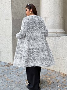 Easura Plus Size Mixed Yarn Fuzzy Pocket Design Cardigan Long Sleeve Knit Sweater Comfortable Casual - Multicolor - View 2