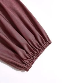 Poshavie Poshavie Plus Size Draped OneShoulder LongSleeve Top, Elegant Ruched OffShoulder Blouse, Casual Fitted Solid LongSleeve Top For GoingOut & Party - Mauve Purple - View 9