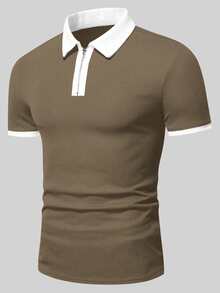 Manfinity Homme 男士半拉鍊 Polo 衫，適用於高爾夫球、正式場合 - 芥末黃 - 查看 3