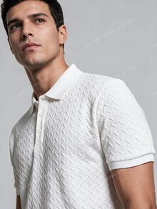 TekDrob Water Repellent & Wrinkle Free Textured Polo With Regular Fit And Ribbed Details - White - View 6