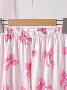 Teen Girl Bow Print Long Sleeve Top And Pants Lounge Set - Pink - View 6