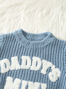 SHEIN 男嬰字母圖案針織軟綿圓領長袖套頭毛衣與鬆緊腰長褲 2件套 - 藍色 - 查看 4