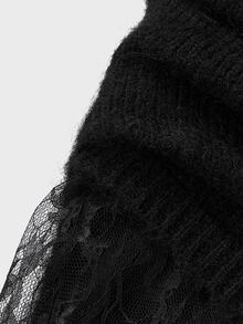 LUMIGAL Women's Fall Black Fuzzy Sweater Dress, Cold Shoulder Loose Long Sleeve Lace Hem Pullover, Suitable For Dating, Street Style Sexy Night Out Date Night - Black - View 3