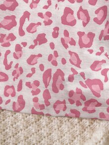 SHEIN 新生兒豹紋長袖上衣與長褲休閒日常居家睡衣套裝 - 粉色 - 查看 7