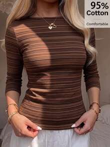 CovetEZ 女款極簡街頭風條紋拼接色塊T恤，適合日常穿著 - 彩色 - 查看 1