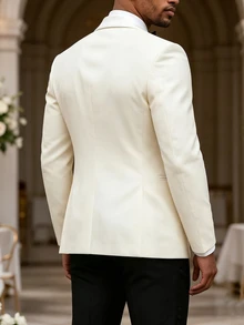 Manfinity AFTRDRK 男士優雅派對純色圓領單排扣米色西裝外套，完美的節日禮物選擇 - 米色 - 查看 2
