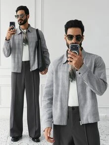 HUEFORM 26 Spring Summer Men's Plaid Zip‑Up Harrington Jacket, Retro British Business Casual Lightweight Wov - Multicolor - View 1