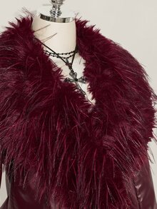 SHEIN ICON Women's Plus Size Faux Fur Patchwork Red Leather Jacket - Red - View 6
