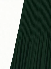 GlowEve CURVE Plus Size Elegant Solid Color Pleated A-Line Skirt For Work Fall Cloth For Women - Green - View 3