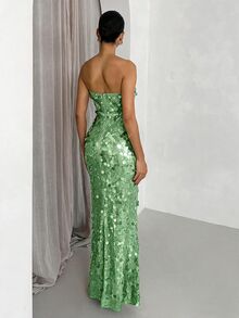 SHEIN Glamour 亮片抹胸派對洋裝，時尚優雅 - 薄荷綠 - 查看 2