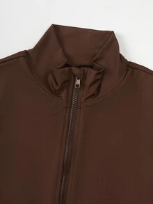 SHEIN 少女粉 3 件套秋季套裝，立領夾克 + 吊帶背心 + 緊身褲，完整日常穿搭，修身不緊繃 - 棕色 - 查看 8