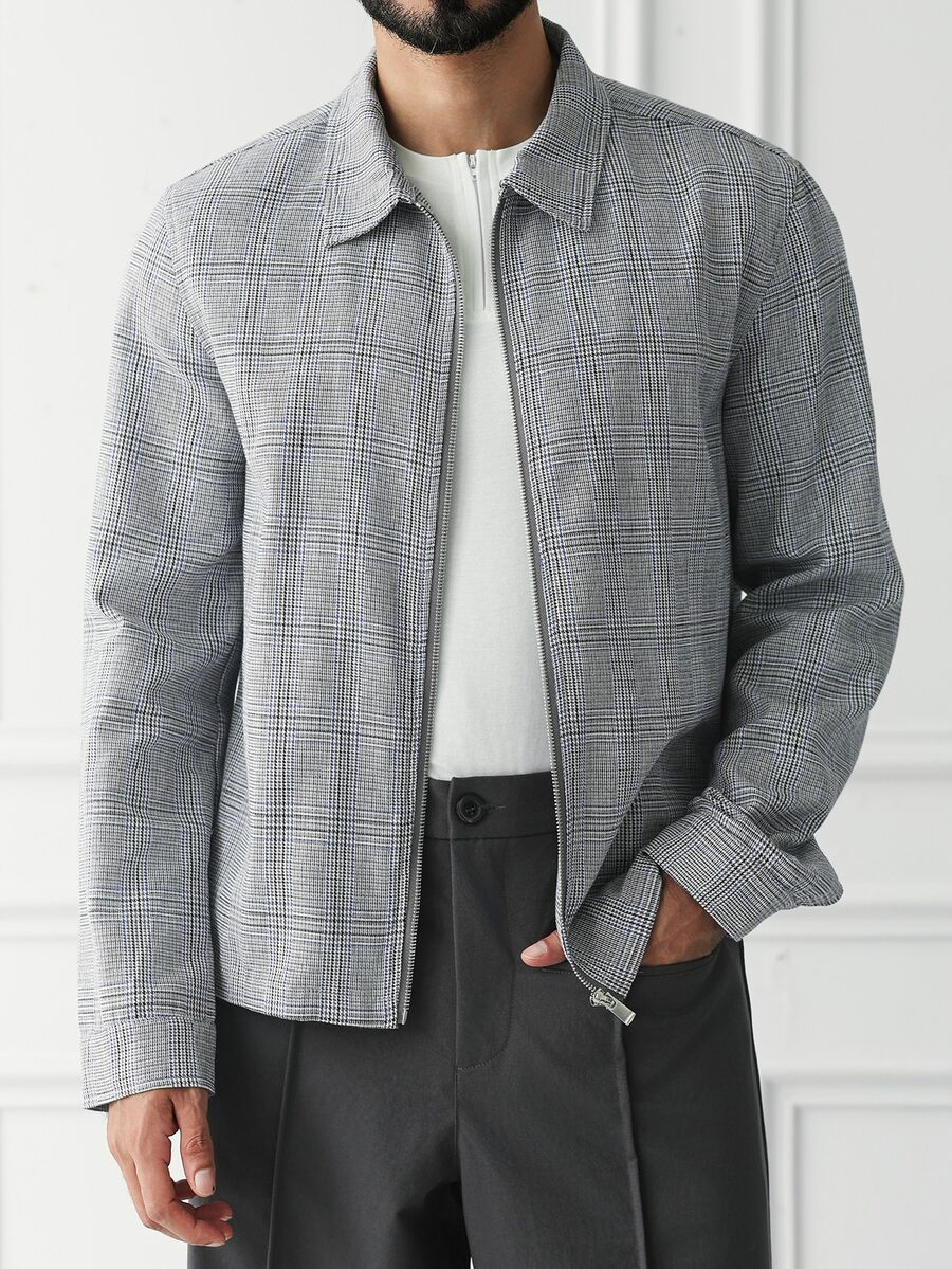 HUEFORM 26 Spring Summer Men's Plaid Zip‑Up Harrington Jacket, Retro British Business Casual Lightweight Wov - Multicolor - View 1