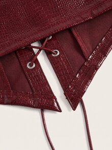 SHEIN ICON Women's Eyelet Tie Fitted Cropped Sexy Halter Neck Tank Top - Burgundy - View 5