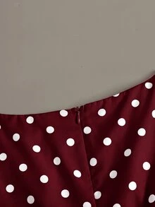 SHEIN 青少年女孩波點百褶休閒百搭日常穿著襯衫 - 酒紅色 - 查看 4