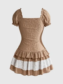 ROMWE Kawaii Women's Lolita Princess Cute Bow Doll Dress - Coffee - View 4