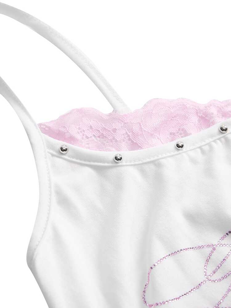 ROMWE Women's Y2K Retro Hot Girl 2 In 1 Lace Patchwork Camisole - White - View 5