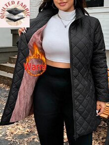 SHEIN EZwear 大尺碼加厚長版大衣，冬季秋季女款大尺碼外套 - 彩色 - 查看 1